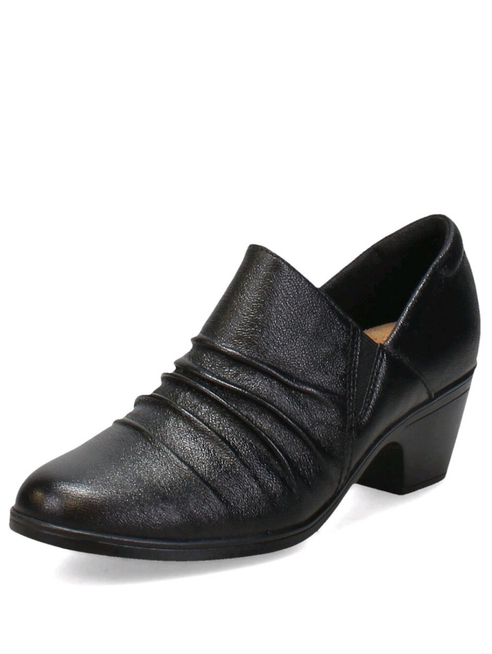 Clarks Emily 2 Cove Leather Slip-On Block Heel Comfort Shooties Black 8